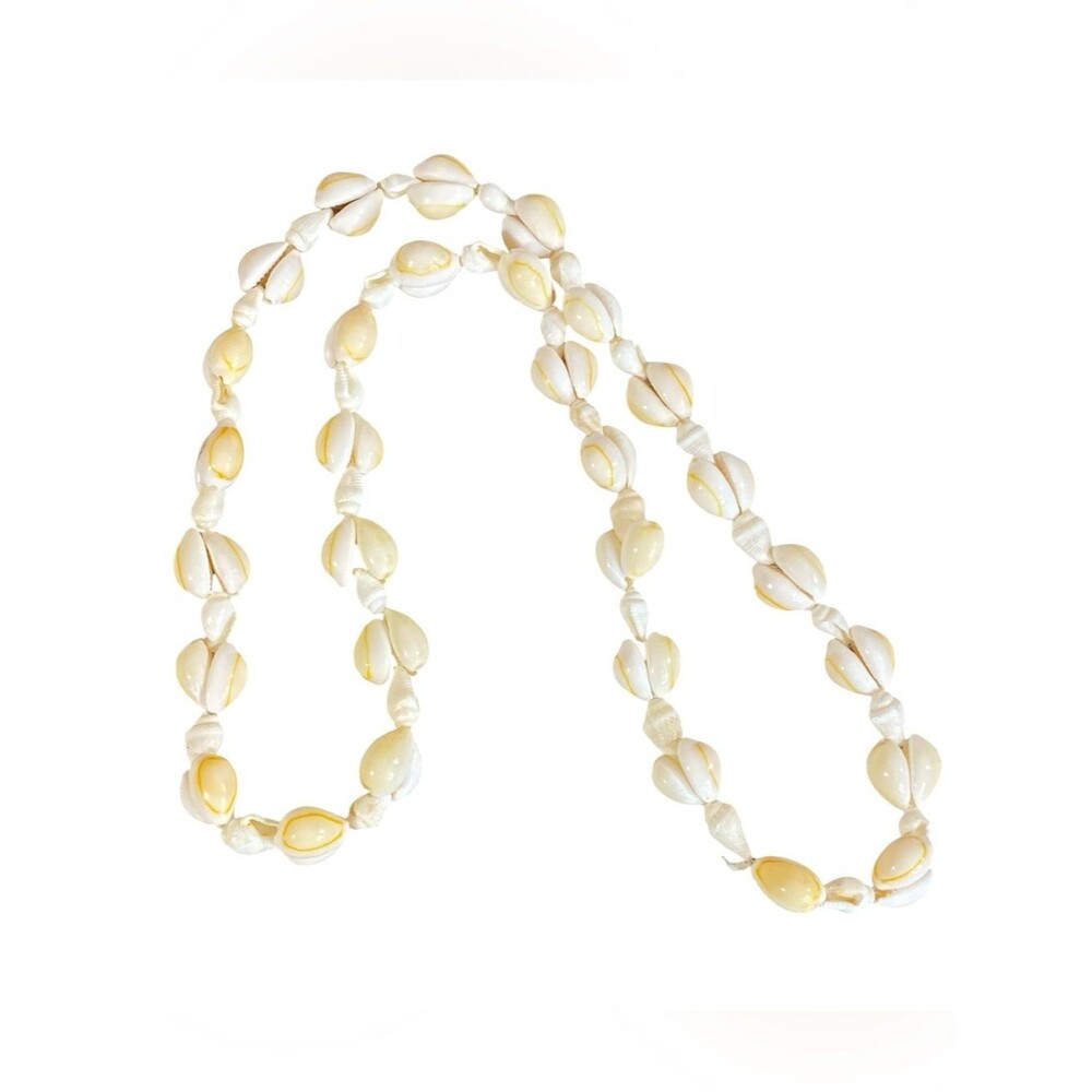 Handmade Shell Bead Necklace Longer Length Lightweight Beachy Jewelry Natural